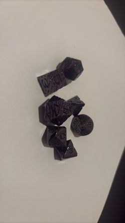Black and Purple Glitter Metal Dice Set