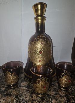 Vintage Venetian Wine Decanter & Glasses
