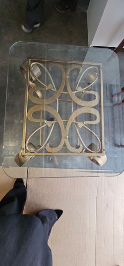 Vintage Gold Metal and Glass Side Table