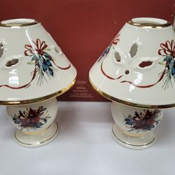Vintage Lenox Tea Light CANDLE
LAMP SET Of 2 holiday winter greetings