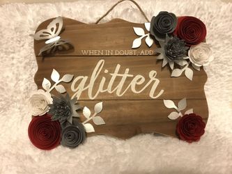 Wood paper flower plaque with a glitter message