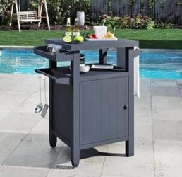 Assembled New Grill Cart Outdoor with Storage Cabinet, Portable Rolling Patio Bar Cart with Wheels