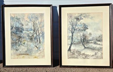 Pair of Signed J. Arrieta Original Watercolor Paintings - Framed (1973)