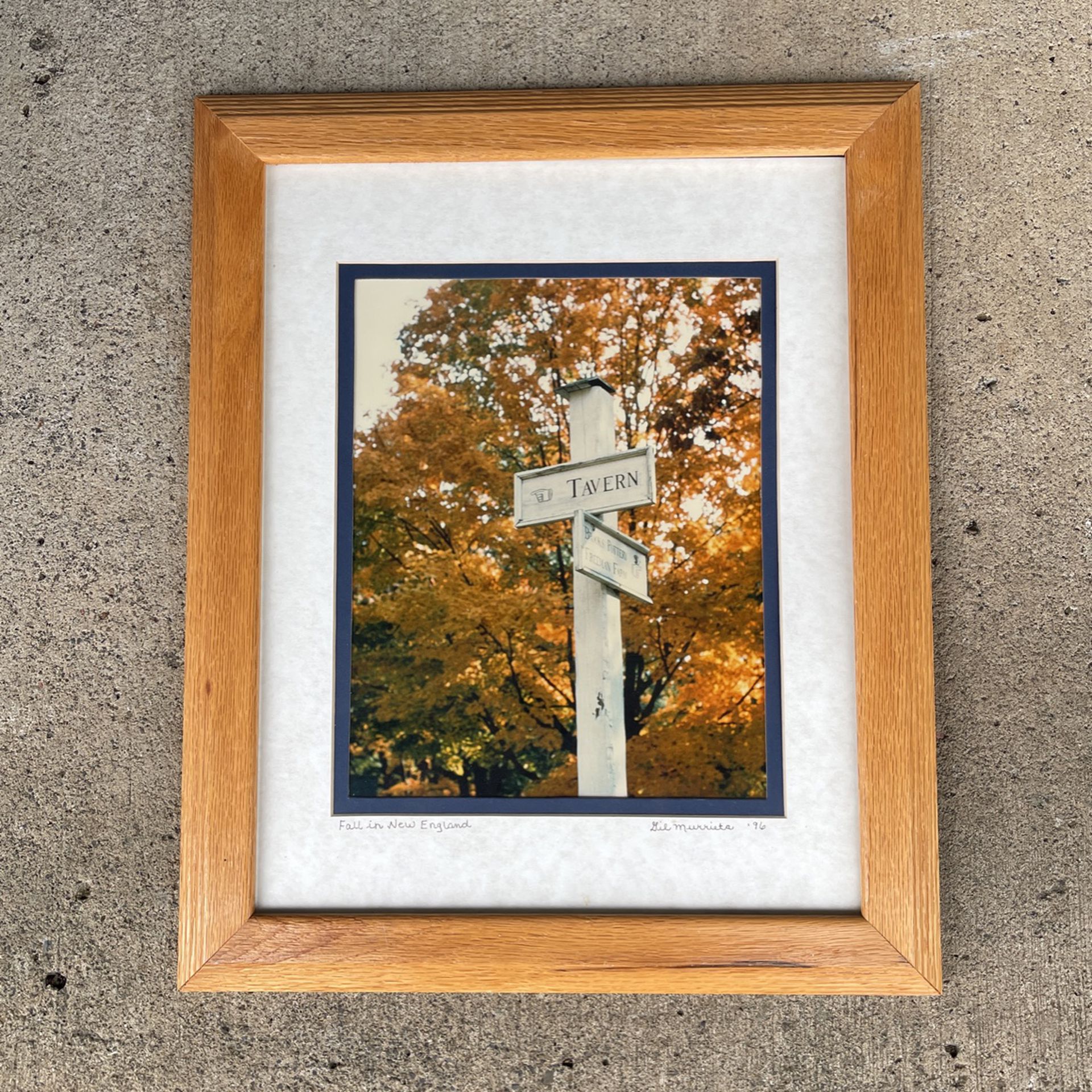 Framed fall in New England Tavern sign 13 1/“ x 16 1/2”