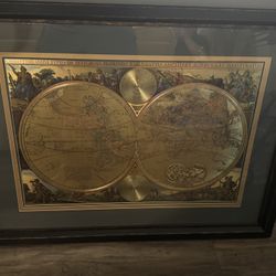 The Bombay Company Double-Hemisphere Gold Foil Old World Map