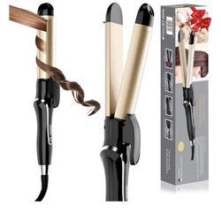 Brand New Curling Iron, 2 in 1 Hair Straightener and Curler, 1.25 Inch Ceramic Curling Wand with Adjustable Temperature, Dual Voltage for All Hair Typ
