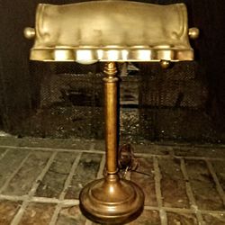 Vintage Solid Brass Bankers Desk Lamp Heavily Patinated (Can Be Polished)