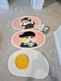 Area rug bathroom rug and cat hand towels