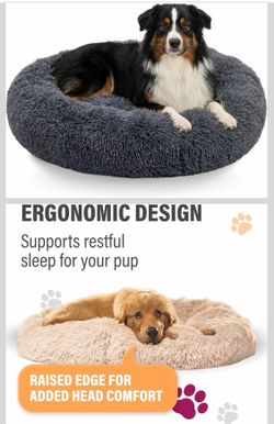 Active Pets Premium Large Donut Dog Bed, Fits Up to 100 lbs, Machine Washable Cushion, Plush Long Pile Faux Fur Fabric, Portable Dark Gray Pet Bed Fur