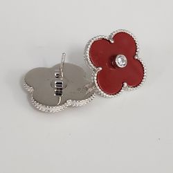 925 sterling silver Red Agate Zirconia Stud Flower Earrings