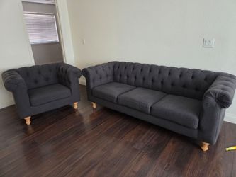 World Market Gray Tufted Couch and Chair