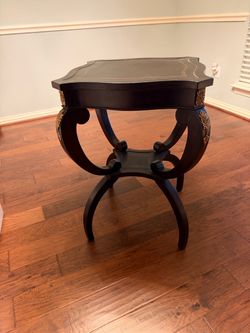 Accent Table – Dark Wood & Gold Detailing