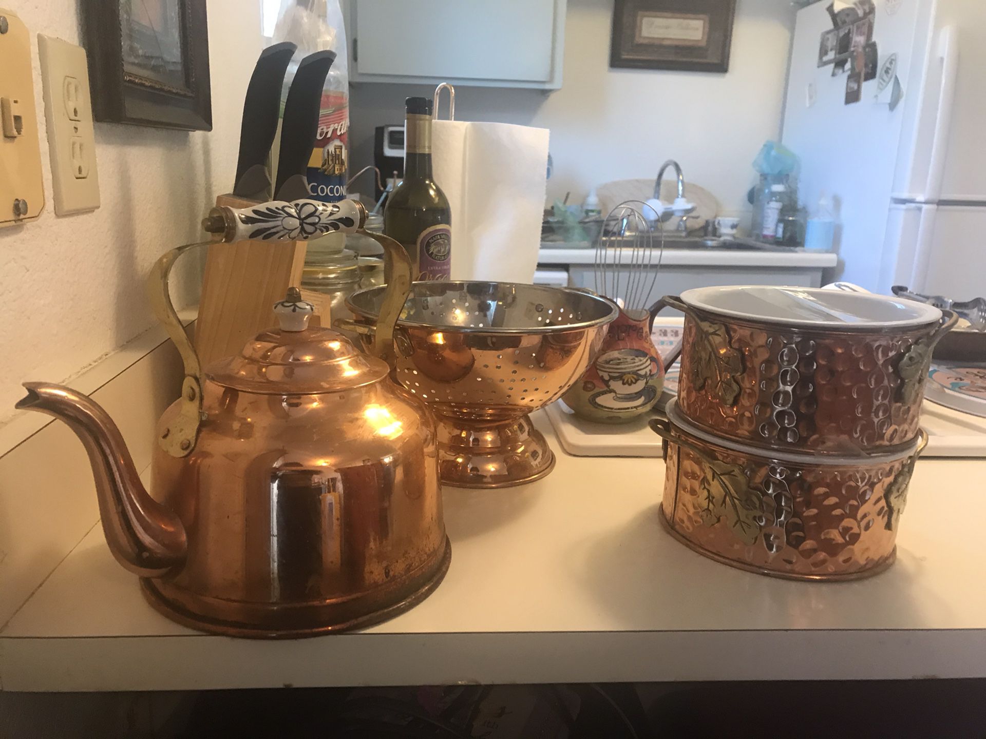 Copper Tea Pot, Collider and Stoneware Cookware
