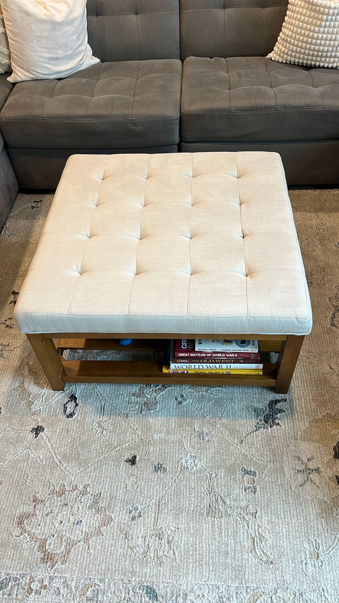 Upholstered Tufted Linen ottoman Coffee Table