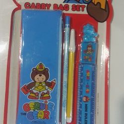 BERNIE the BEAR Carry Bag Set Pencil Eraser Ruler Vintage School 1988 SEALED New
