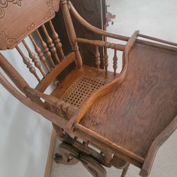 1800s  Wooden High Chair With Wheels