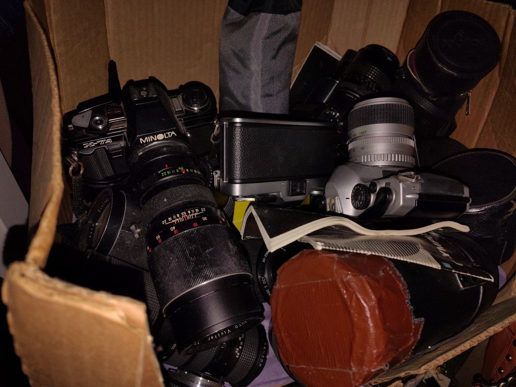 Several Boxes Of Old Film Cameras