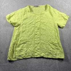 SAGA Made in Italy 100% Linen Women’s L Short Sleeve Boxy Blouse Shirt Top #4A
