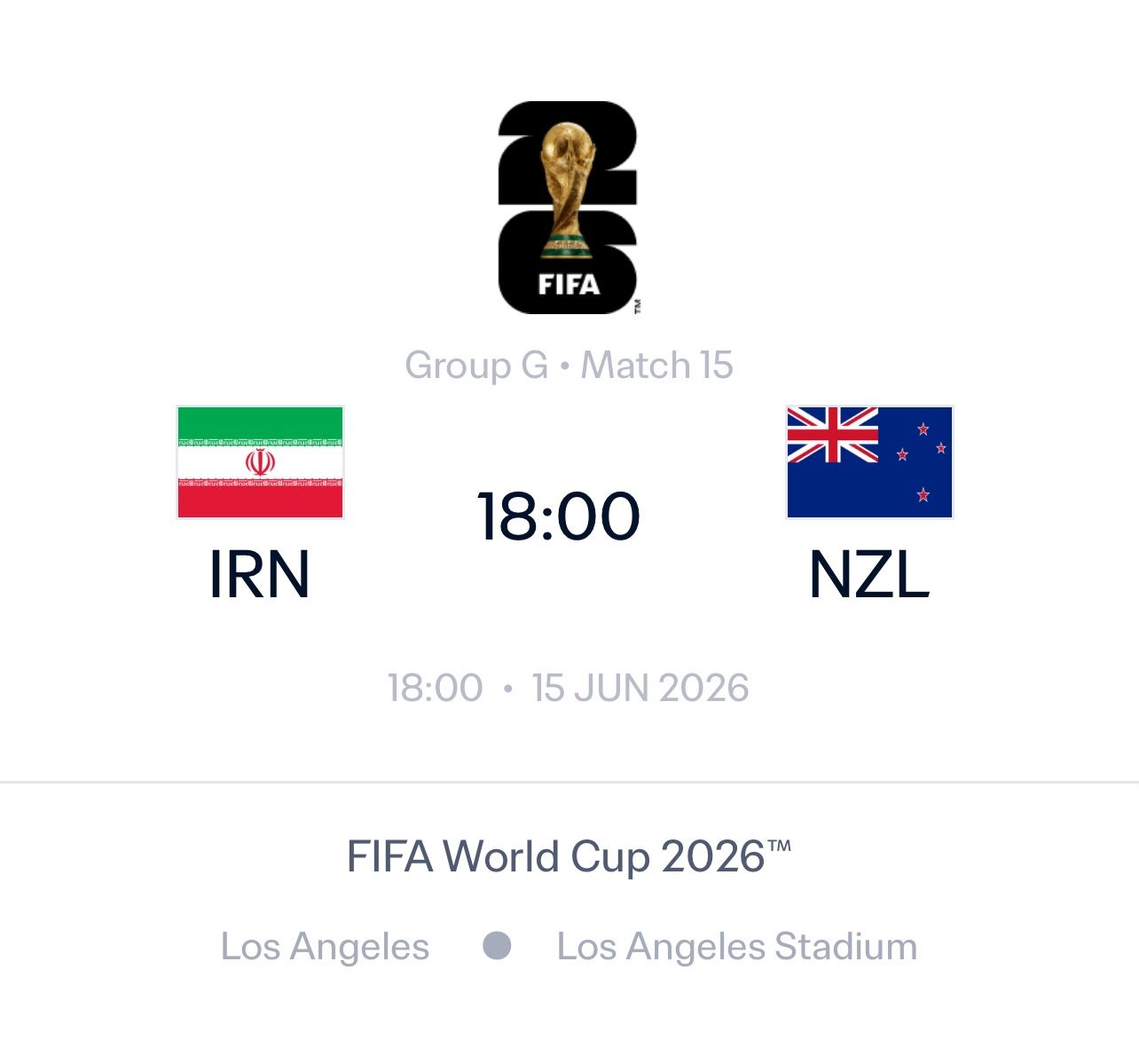 Iran Versus New Zealand World Cup Tickets