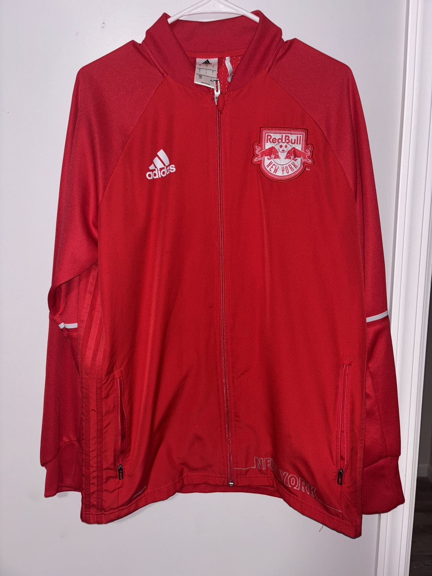 RARE Adidas New York Red Bulls Men's Large Red Soccer Full Zip Up Jacket VINTAGE