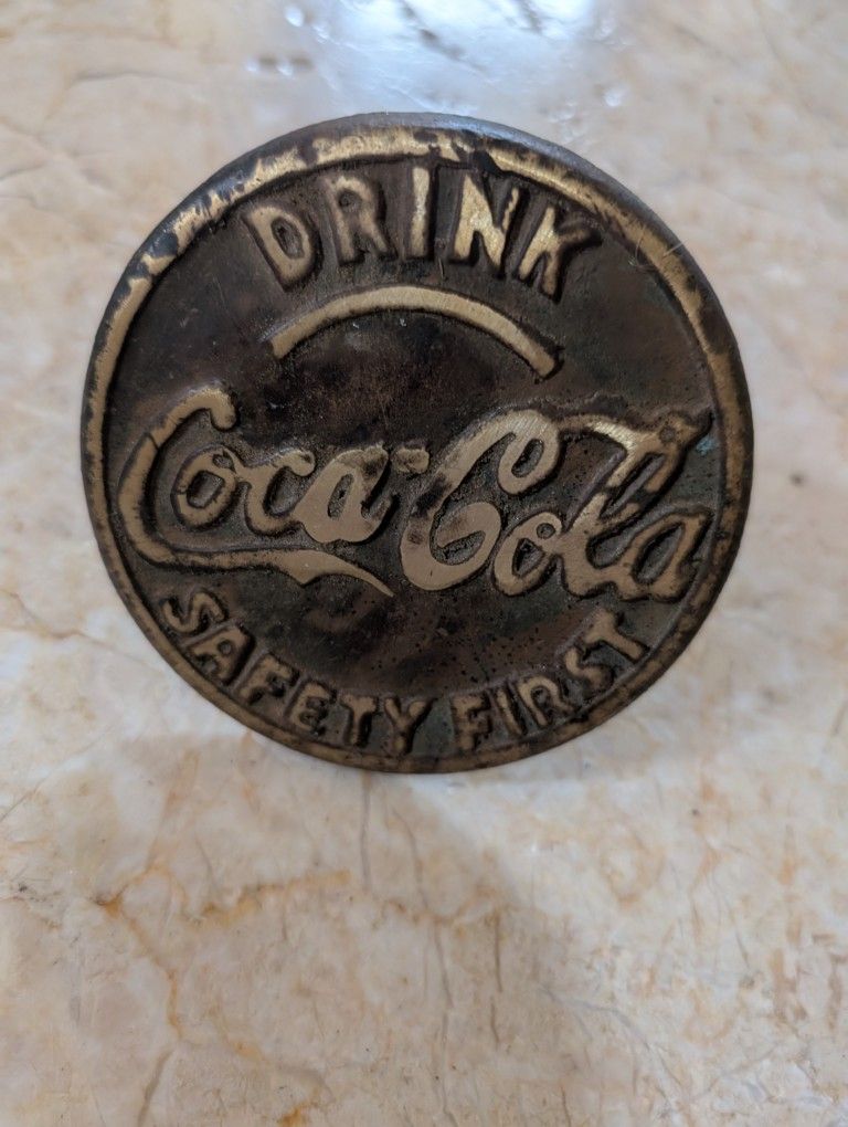 Vintage Brass Coca-Cola Sidewalk Marker