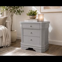Refinished Gray Nightstand / End Table – 3 Drawer
