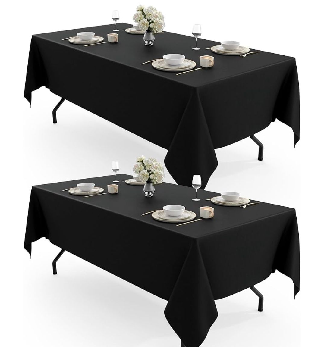 4 Durable Table Cloth 60" x 102" - Reusable Polyester Black Tablecloths for Rectangle Tables, Washable Fabric Table Cover for Holiday Party, Din