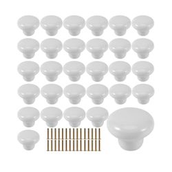 30 Pack Ceramic Cabinet Knobs, Vintage White Round Drawer Knobs with 30 PCS Screws, Cabinet Knobs Pull Handle for Drawer, Dresser, Door, Kitchen