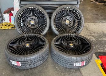NEW 26” CADILLAC ESCALADE MULTI SPOKE WHEELS GLOSS BLK RIMS 6x139.7 + 305/30R26 TIRES 6x5.5