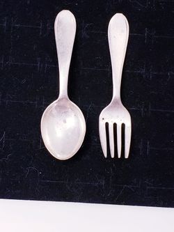 ANTIQUE STERLING SILVER SMALL FORK & KNIFE