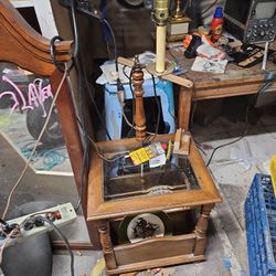 End Table With Light Built In It's An All Wood End Table With A Light And Lamp Hood