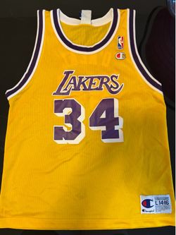 Vintage Champion Los Angeles Lakers Shaquille O’Neal #34 NBA Jersey kids Yellow