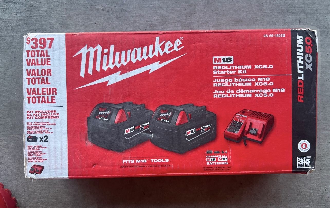 New - 2 VC 5.0 18V M18 Batteries & Charger Starter Kit