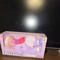 Kid Concepts Lil Darling Baby Doll Blue Eyes Purple Outfit Pacifier Original Box