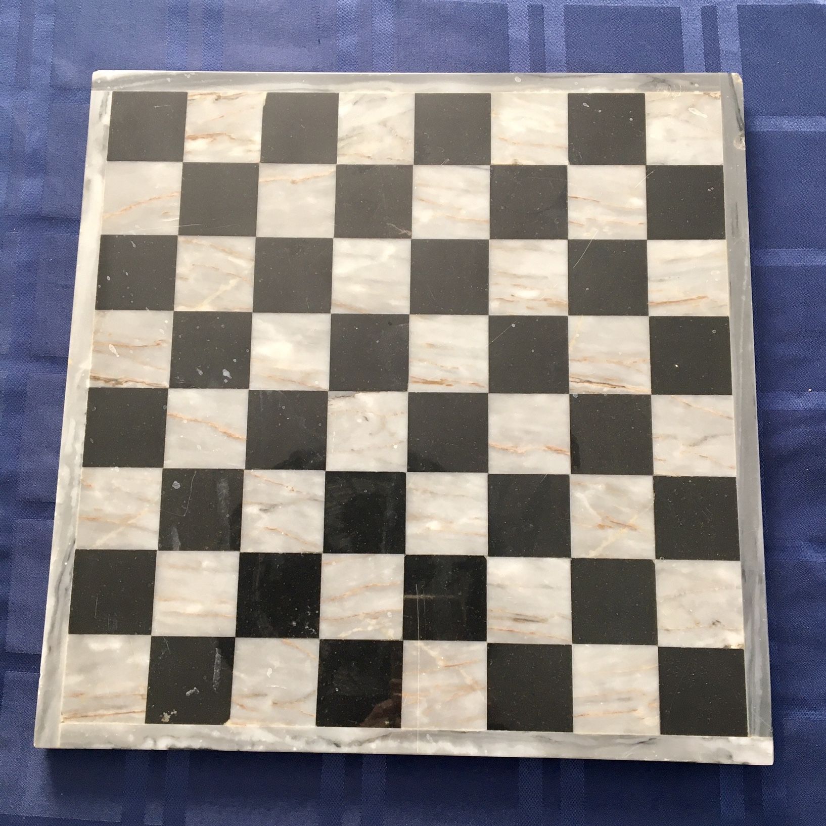Handmade Marble Stone (grey/black) Chess Checkers Game Board 13 3/4X13 3/4”
