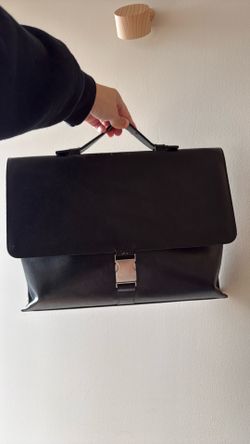 Black leather laptop bag