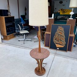 Mid-Century Modern Sculptural Walnut Floor Lamp w/ Table