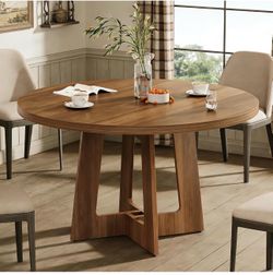 Round Walnut Brown Dining Room Table 43”