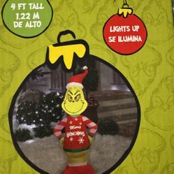 4' Gemmy Airblown Dr. Seuss' Grinch in Ugly Christmas Sweater Yard Decoration...