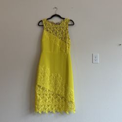 Alice & Olivia Yellow Floral Lace Sheath Dress Size 8