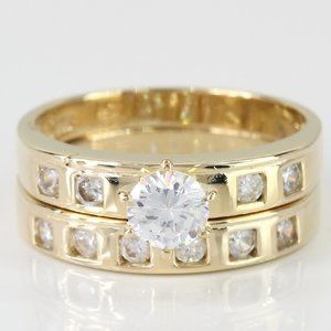 14k Gold Cubic Zirconia Wedding Ring Set 