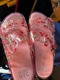 Madden NYC Jelly Cherry Print Slide Sandals