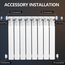 Brand New Quiet ENERGY 8 PANEL HOT WATER RADIATOR HEATER ALUMINUM WALL MOUNTED BNIB NEVER USED 