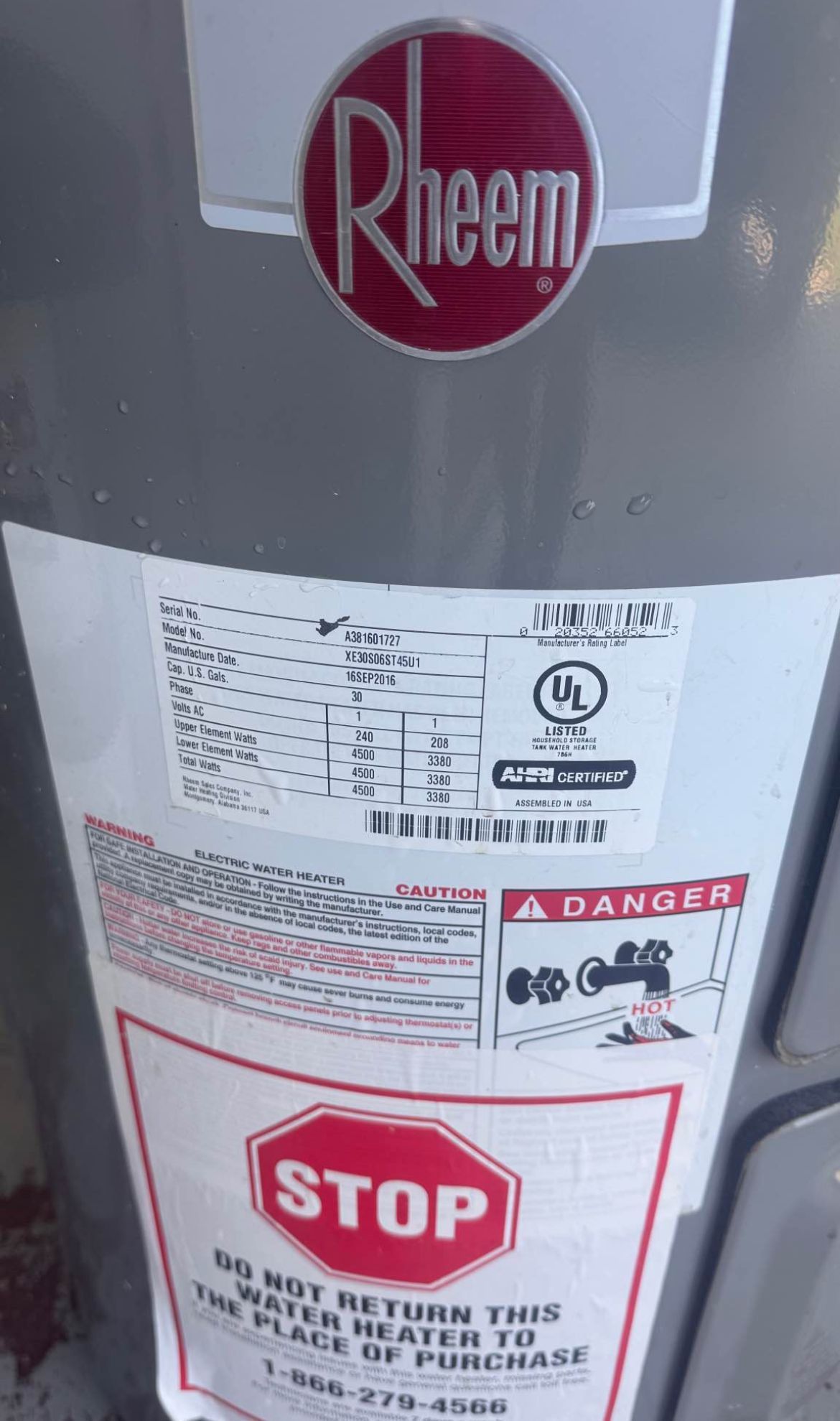 calentador de agua eléctrico Rheem Performance de 30 galones