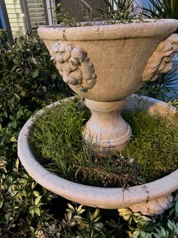 Cast concrete stone lion motif Urn  top and bottom