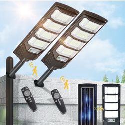 2 Pack Solar Street Lights Outdoor Waterproof 6500K 12000LM 5730SMD LEDs Solar Flood Lights Dusk to Dawn Parking Lot Light Wide Motion Sensor and Remo