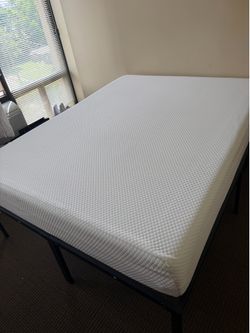 Queen Memory Foam Mattress + Black Metal Bed Frame – Like New
