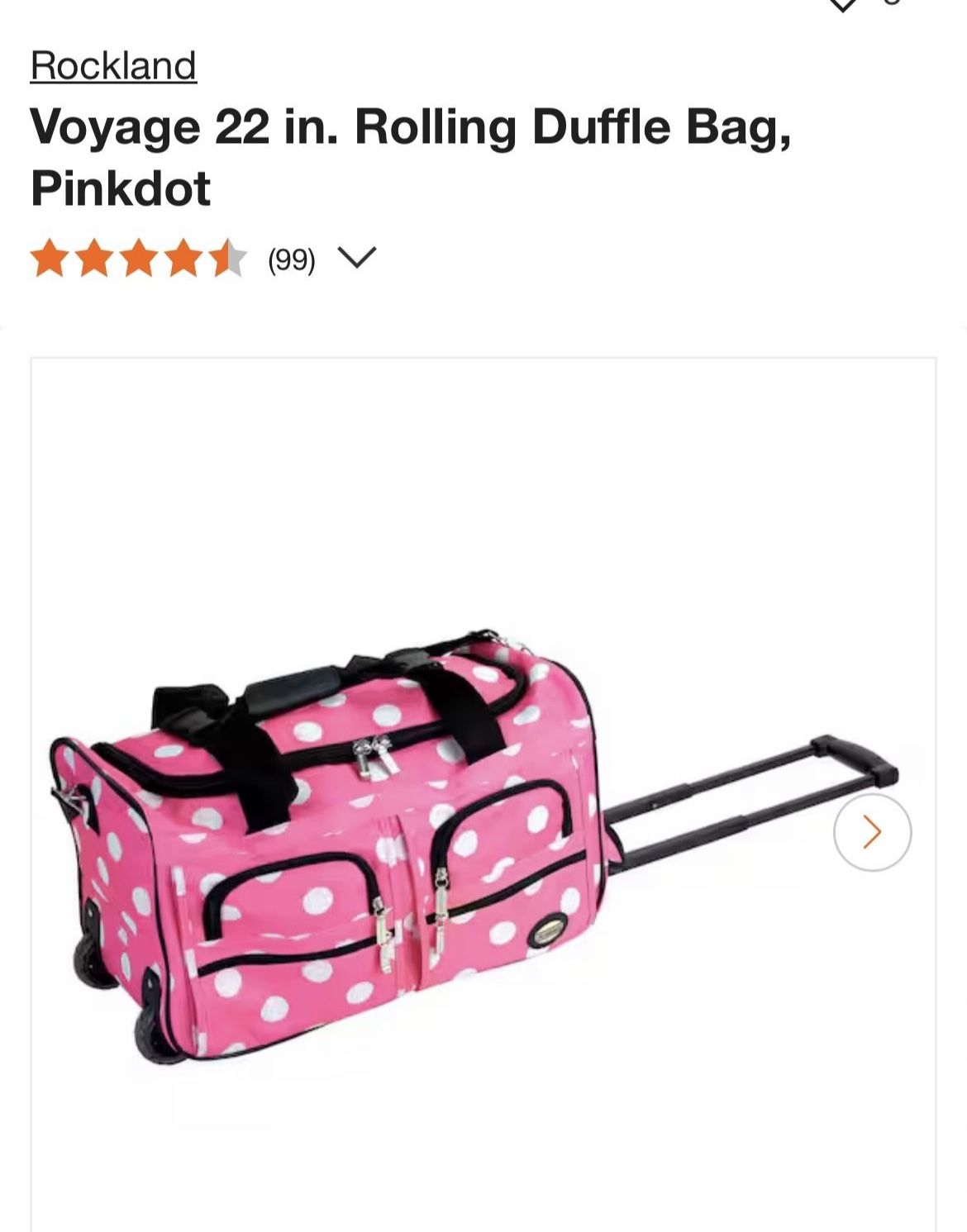 Rockland 22 in. Rolling Duffle Bag, Pinkdot