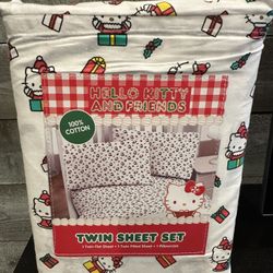 Hello Kitty Twin Sheet Set Holiday Christmas