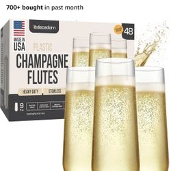 48 Plastic Stemless Champagne Mimosa Glasses